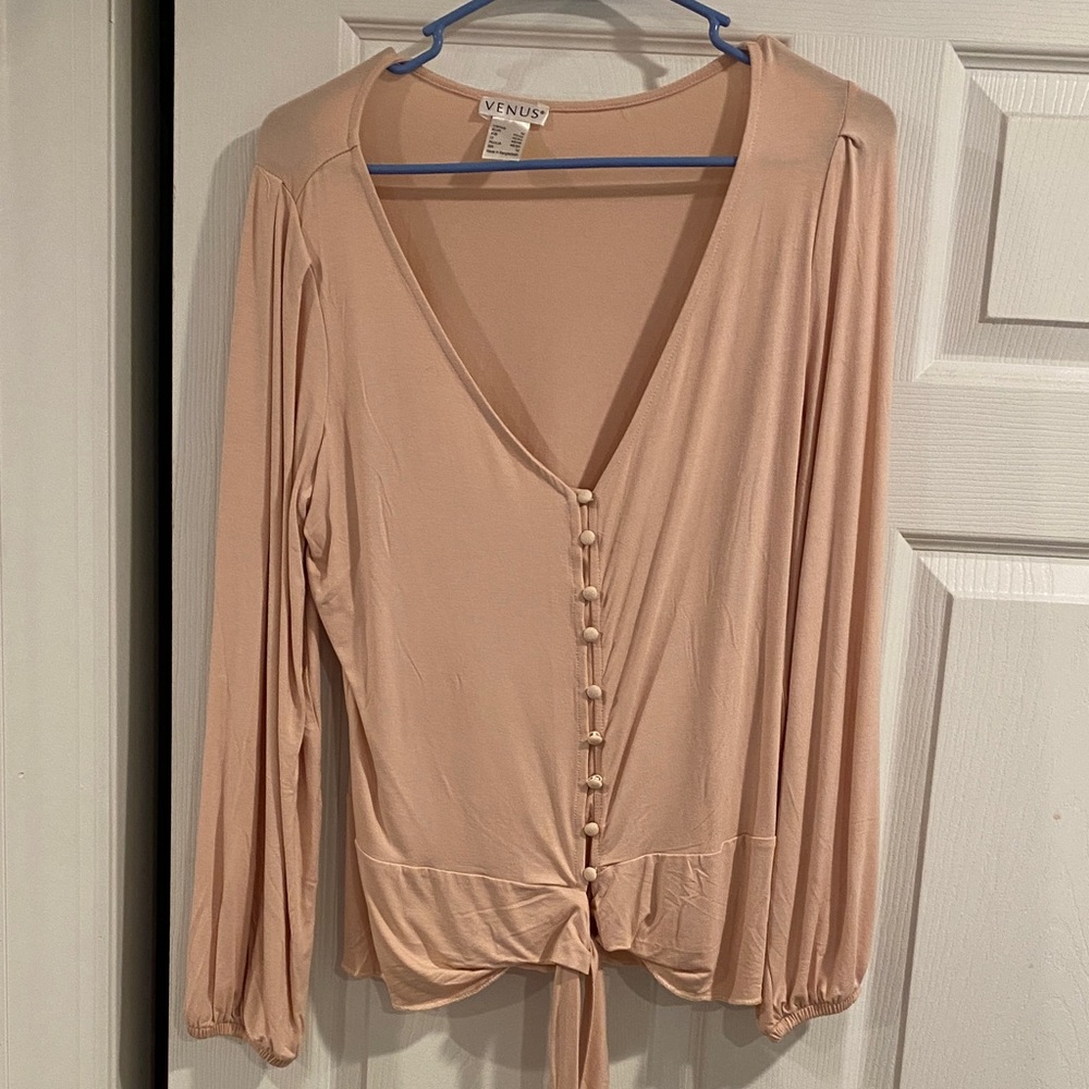 VENUS Women's Light Pink Button-Front Blouse